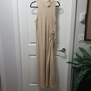 Free PEOPLE Sleeveless Beige Ribbed Maxi Dress